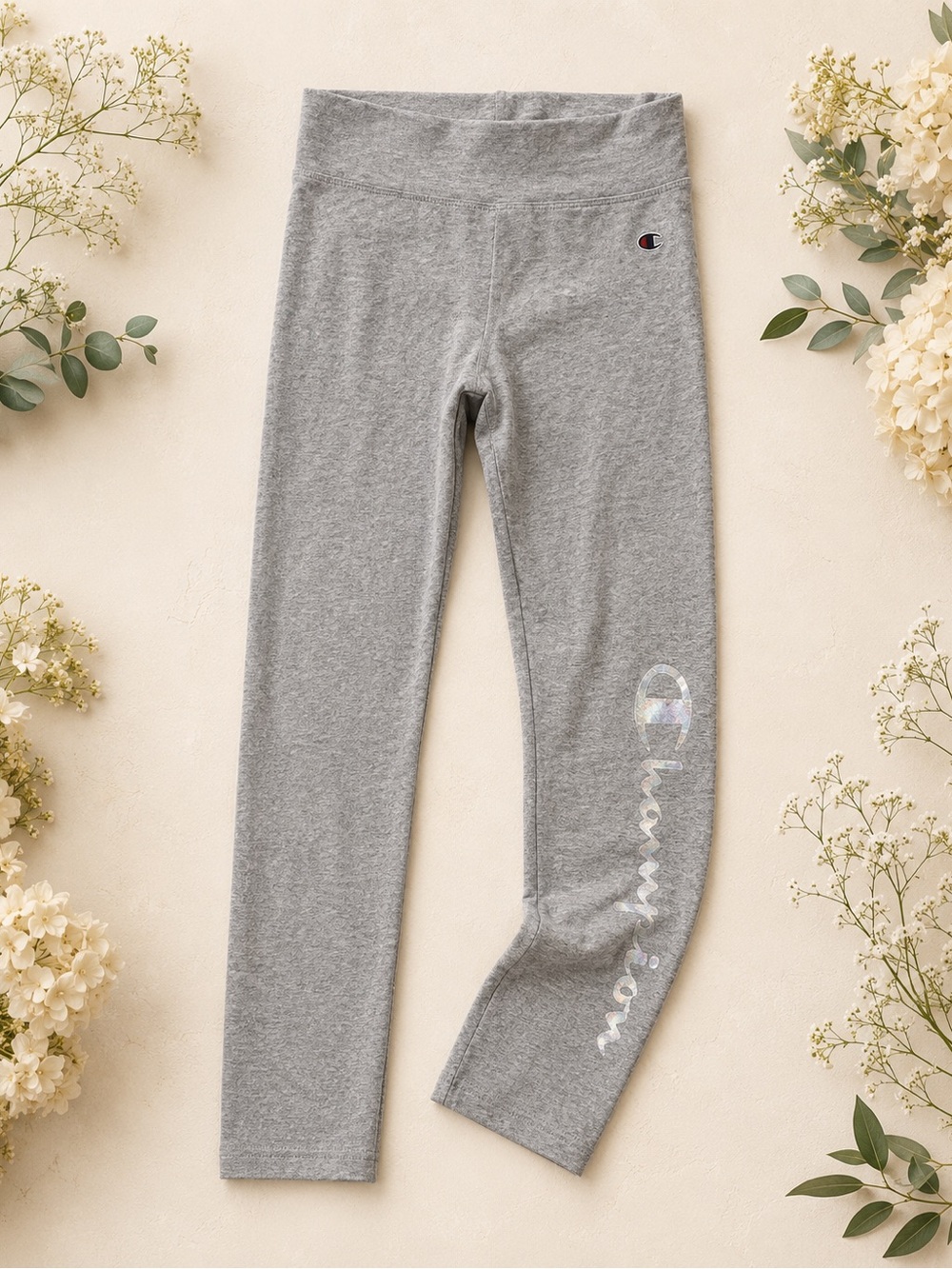 Champion Kids Gray Logo Leggings with Holographic Script